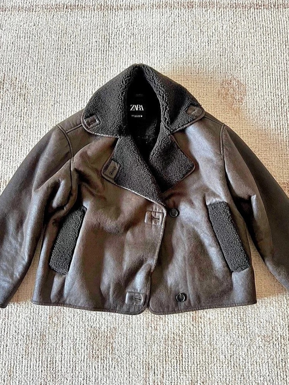 Zara ZW Collection Faux Shearling Double-Faced Jacket Brown Size small